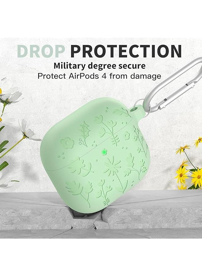 erorex - Silicone Case Protector Flower Engraved Cover Compatible With Airpods 4 Case Silicone Full Protective Cover Compatible With Airpods 4Th Generation 2024 Released Cover With Keychain - Image 1