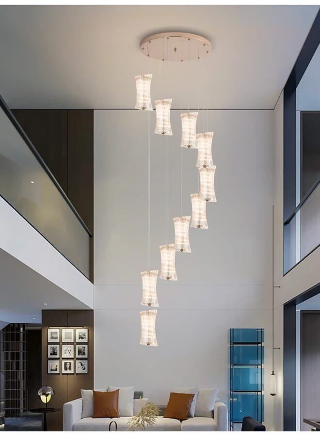 بيست باور ثريا LED حديثة 6639-10 - 10 لمبات، 3 أوضاع إضاءة، 40 واط، ارتفاع قابل للتعديل 250 سم - إضاءة أنيقة للسلالم والمداخل - Image 1