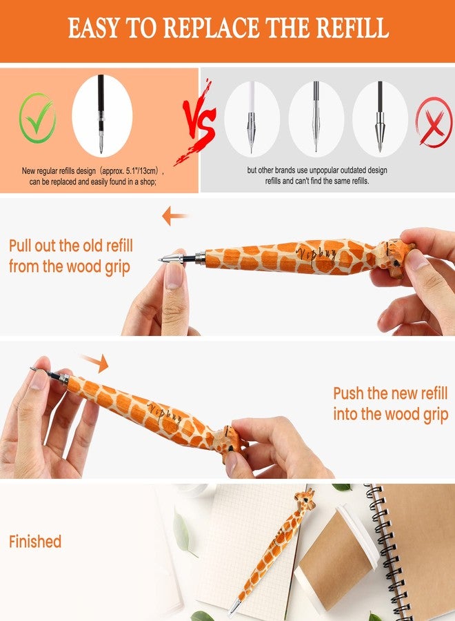 VIPbuy 2 Count 100% Handmade Wood Carved Gel Ink Pens -Novelty Refillable Writing Pens Office School Supplies Birthday Christmas Gift, Giraffe - Image 5
