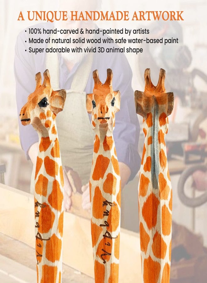 VIPbuy 2 Count 100% Handmade Wood Carved Gel Ink Pens -Novelty Refillable Writing Pens Office School Supplies Birthday Christmas Gift, Giraffe - Image 2