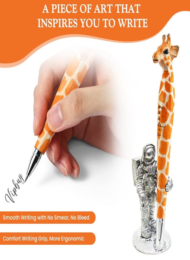 VIPbuy 2 Count 100% Handmade Wood Carved Gel Ink Pens -Novelty Refillable Writing Pens Office School Supplies Birthday Christmas Gift, Giraffe - Image 4