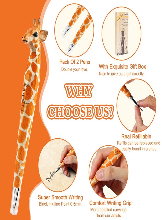 VIPbuy 2 Count 100% Handmade Wood Carved Gel Ink Pens -Novelty Refillable Writing Pens Office School Supplies Birthday Christmas Gift, Giraffe - Image 3