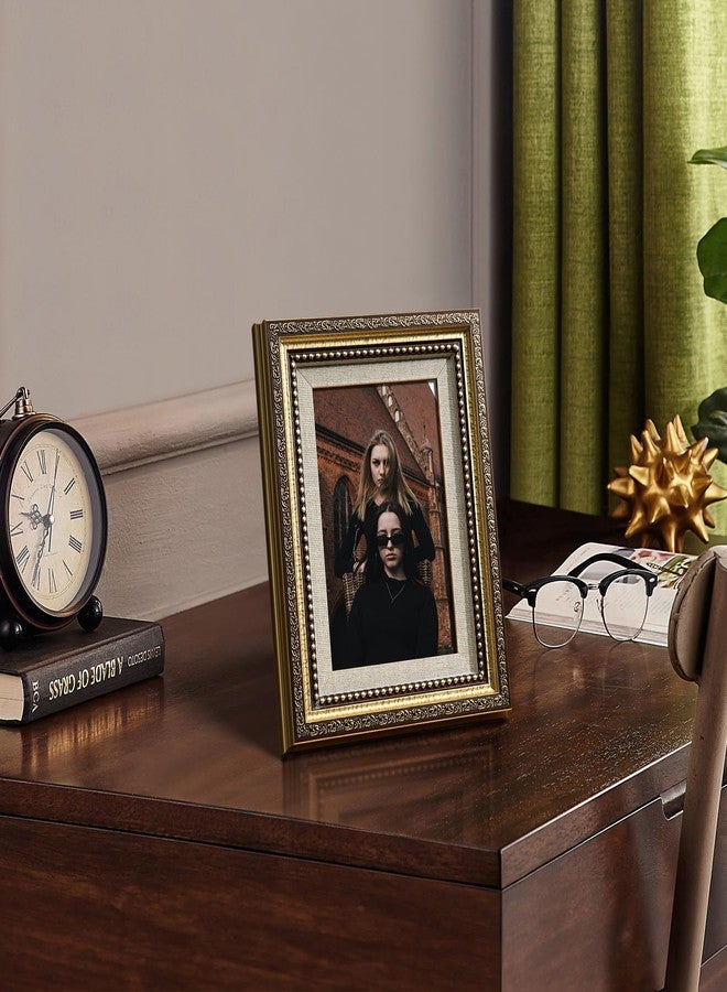 HappyHapi 4x6 Picture Frame Gold, 1 Pack Vintage Picture Frames for Wall or Tabletop Display, Gold 4 x 6 Photo Frame for Wall Decor Retro Home Decor - Image 2