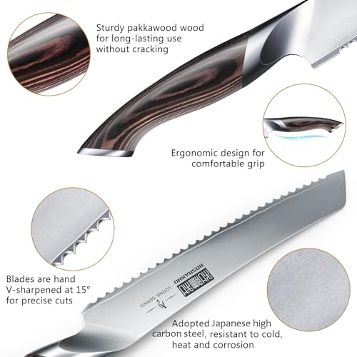 HOSHANHO Bread Knife 8 inch, Japanese High Carbon Stainless Steel Serrated Bread Knife, Professional Bread Cutting Knife for Homemade Bread - Image 2