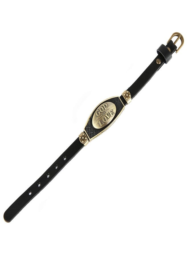 STWTR Punk Alloy Leather Bracelet Men's Fashion Personality Bracelet Wristband Adjustable Black (God is love) - Image 5