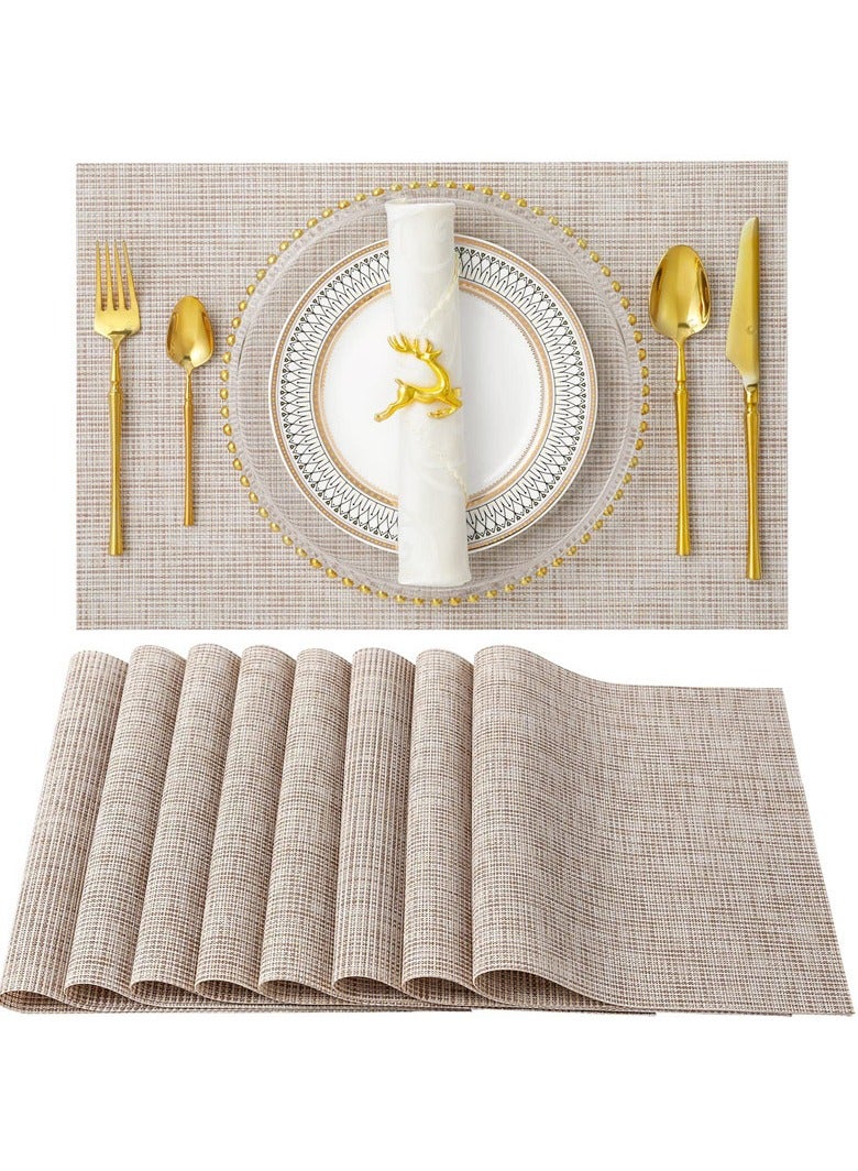 مفارش طاولة، مفارش طاولة طعام المطبخ، 8 قطع مفارش طاولة منسوجة مانعة للانزلاق، مفارش طاولة بولي كلوريد الفينيل مقاومة للحرارة وقابلة للغسل ومقاومة للبقع، ديكور مطبخ طاولة الطعام - Image 1