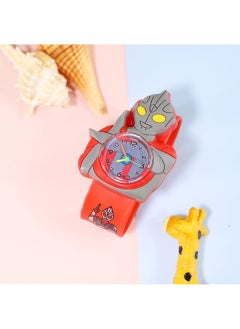 Cartoon Animation Primary School Childrens Toy Watch Quartz Silicone Snap Ring Pointer Silk Screen Pat Watch Quartz Watch Ultraman Red 1