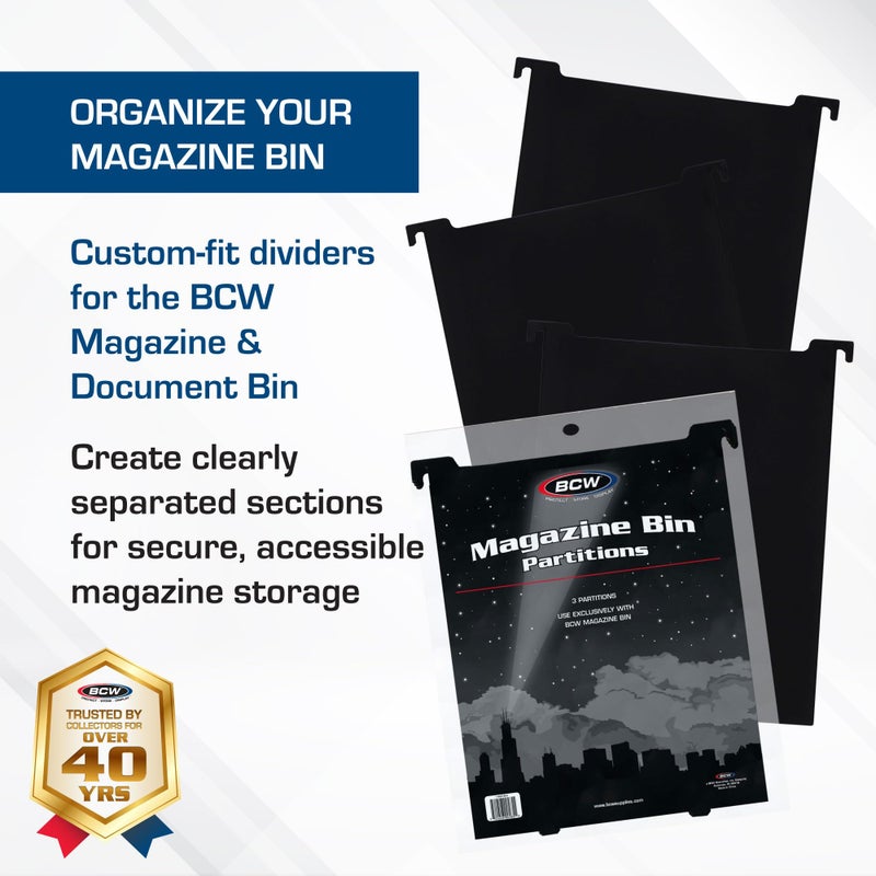 BCW Magazine & Document Bin Partitions - 3 Pack | Smooth Black Plastic Finish, Works With Adhesive Labels | Magazine Dividers Fit Magazine & Document Bin | Magazine Storage Accessories - Image 2