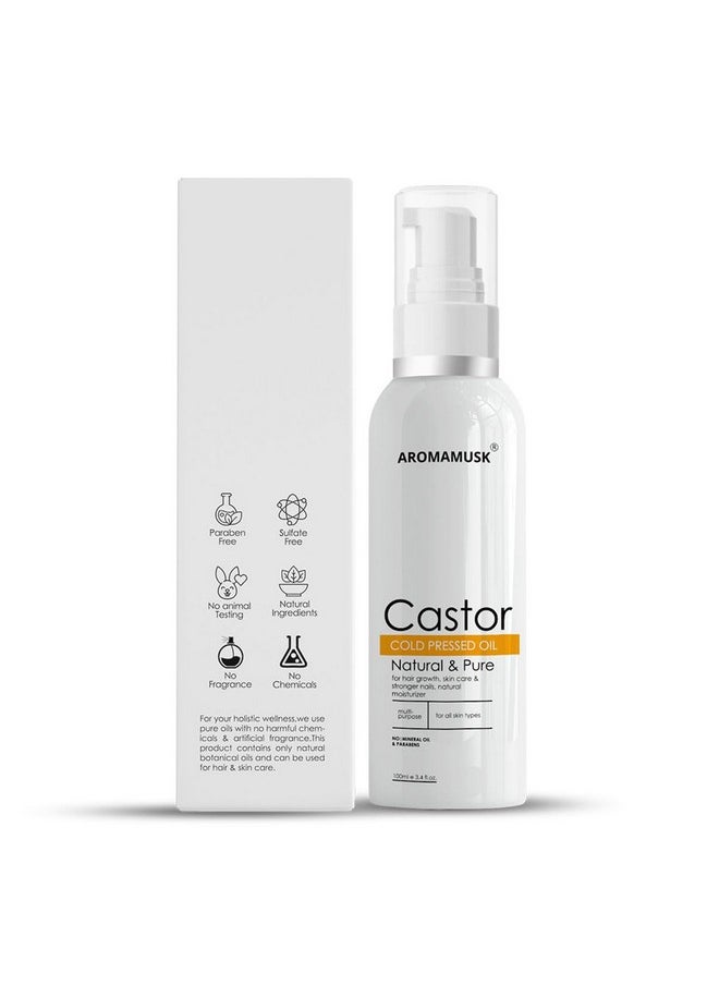 AromaMusk - Usda Organic 100% Pure Cold Pressed Castor Oil For Hair Growth, Skin Care, Strong Nails & Eyelashes, 100Ml - Image 1