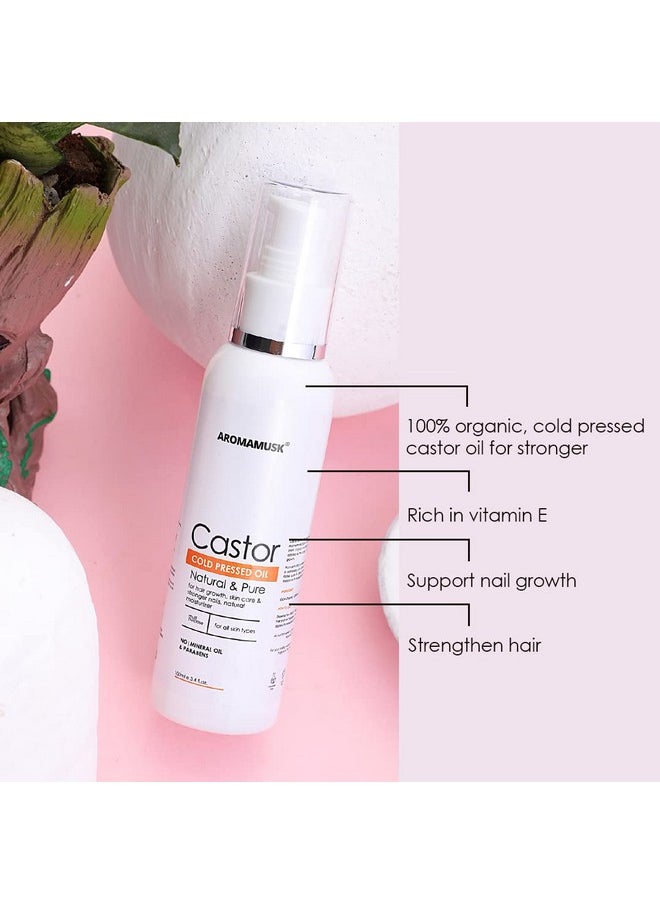 AromaMusk - Usda Organic 100% Pure Cold Pressed Castor Oil For Hair Growth, Skin Care, Strong Nails & Eyelashes, 100Ml - Image 1