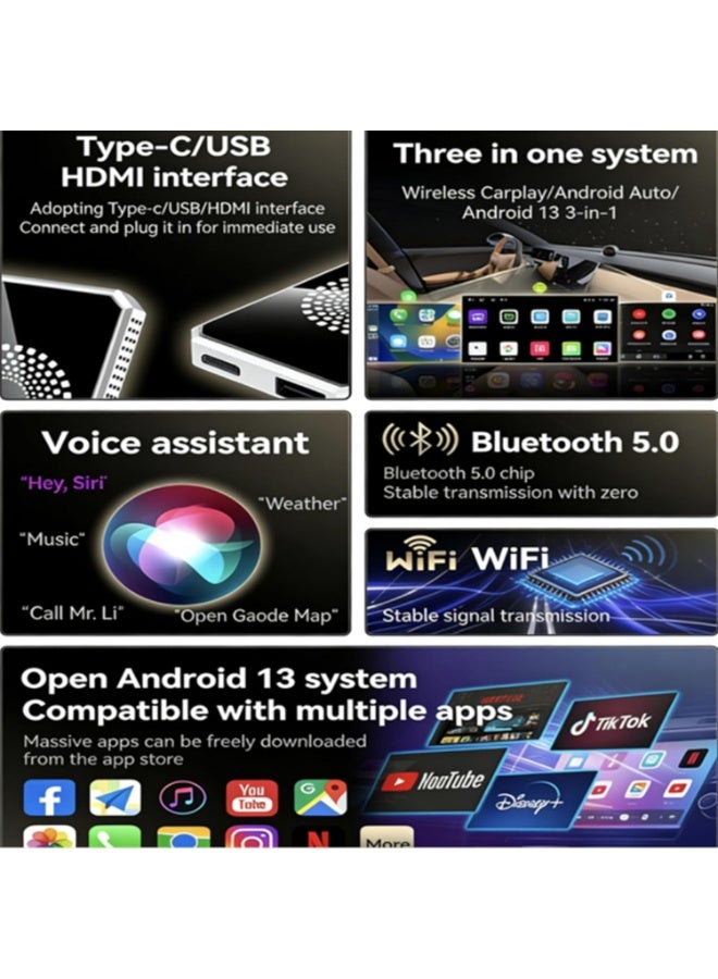 Autolink Pro 2026 Wireless CarPlay AI Box 3-in-1 Adapter – Portable Car Multimedia Box with Netflix, YouTube & TikTok Streaming, Wireless Apple CarPlay & Android Auto, USB Drive Support for iPhone 10+ & Android 13+ - Image 2