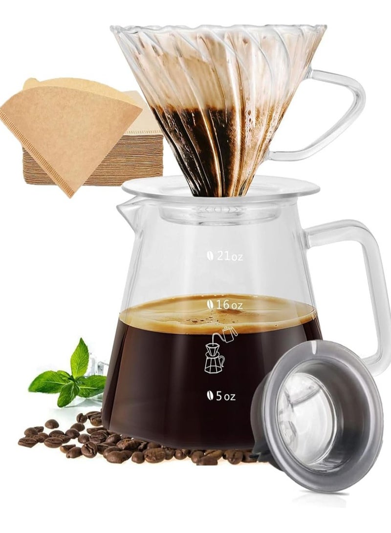 ADAK V60 Coffee Kit | Pour Over Coffee Maker, Coffee Maker Set, 600ml Glass Coffee Pot, Glass Coffee Dripper with Glass Stand Drippe, Portable Coffee Dripper Brewer (Basic) - Image 1