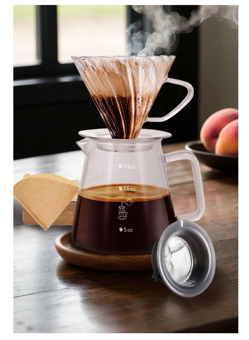 ADAK V60 Coffee Kit | Pour Over Coffee Maker, Coffee Maker Set, 600ml Glass Coffee Pot, Glass Coffee Dripper with Glass Stand Drippe, Portable Coffee Dripper Brewer (Basic) - Image 2