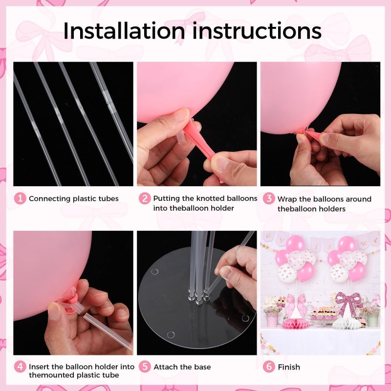 YLOLUL 6 Set Pink Bow Birthday Decoration for Table Baby Girl Shower Decorations Pink Bow Balloon Table Centerpiece with Balloons Stand Kit Honeycomb Centerpiece for Girls Birthday Wedding Party Supply - Image 4
