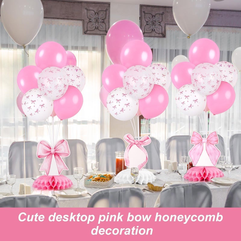 YLOLUL 6 Set Pink Bow Birthday Decoration for Table Baby Girl Shower Decorations Pink Bow Balloon Table Centerpiece with Balloons Stand Kit Honeycomb Centerpiece for Girls Birthday Wedding Party Supply - Image 5