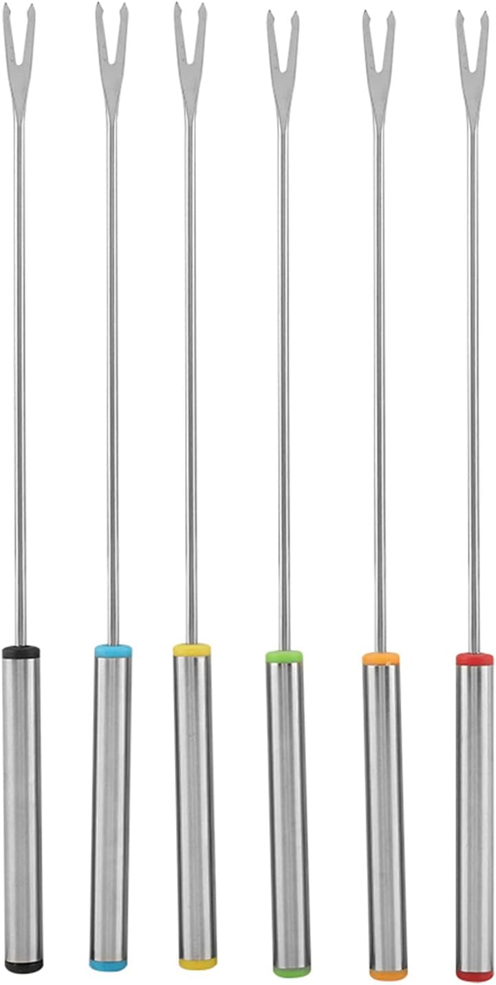 Hilitand 6pcs Stainless Steel Cheese Fondue Forks 24cm Long Silver, Easy to Hold for Home Commercial Use - Image 1