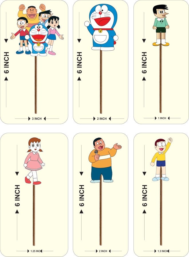 Creative Props Doraemon Cake Topper Set, Rainbow Birthday Theme Decorations, 6 Character Figures with Stands - Image 3