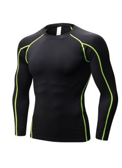 Generic Men Quick Dry Breathable Long Sleeve Shirt Black/Green  - Image 1