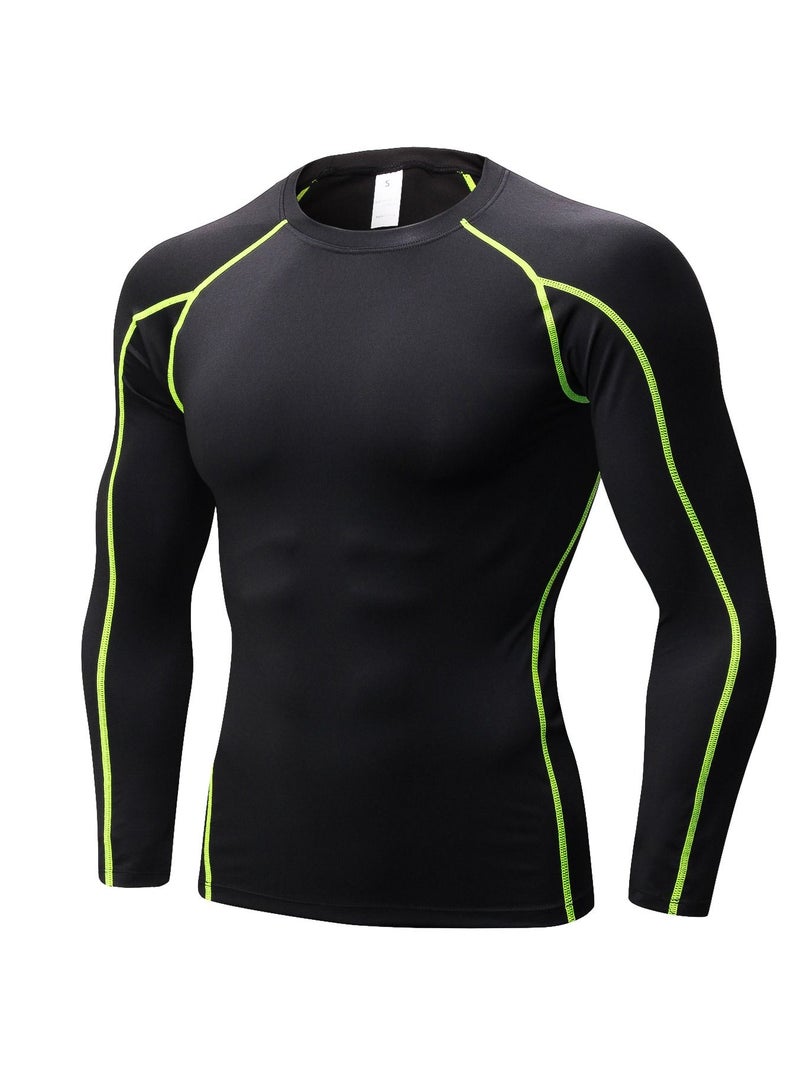 Men Quick Dry Breathable Long Sleeve Shirt Black/Green  - Image 1