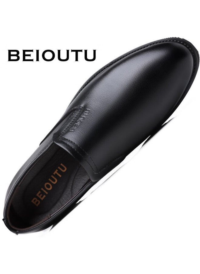 Beioutu Men's Leather Dress Shoes Classic Low-cut Business Casual Shoes 1798 Black Size 41 - Image 4