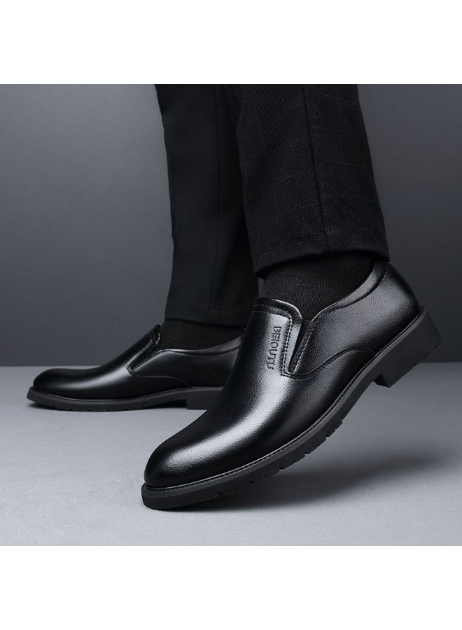 Beioutu Men's Leather Dress Shoes Classic Low-cut Business Casual Shoes 1798 Black Size 41 - Image 2