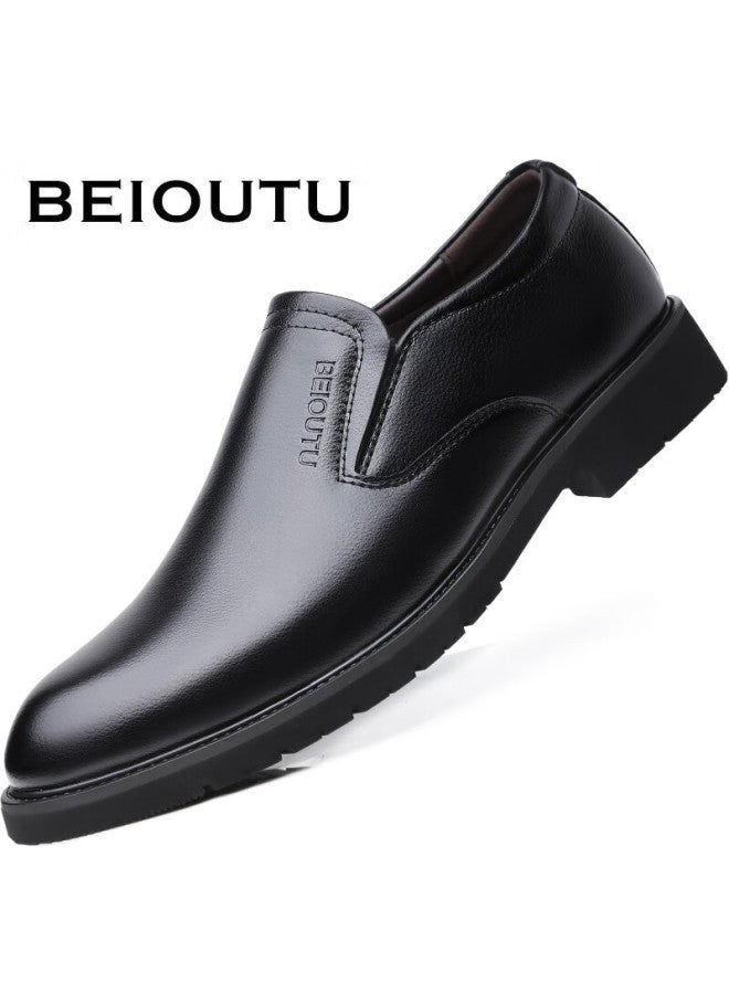 Beioutu Men's Leather Dress Shoes Classic Low-cut Business Casual Shoes 1798 Black Size 41 - Image 3