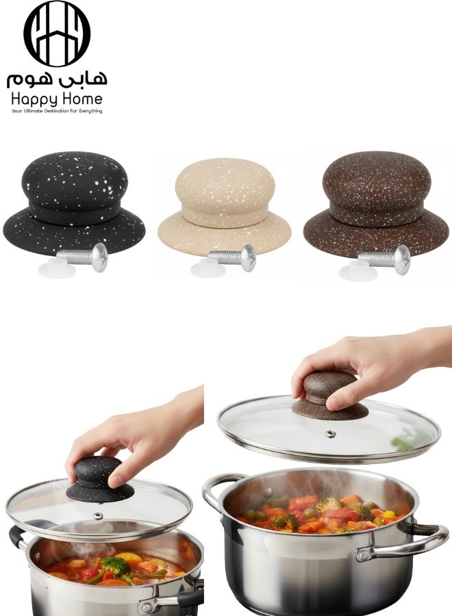 Happy Home 3Pack Universal Pot Lid Knob Replacement – Heat-Resistant Handle Compatible with Glass & Metal Lids, Crockpot & Cookware – Durable Easy-Grip Pot Lid Handle with Strong Mounting Screw – Quick & Easy Installation -Beige - Image 1