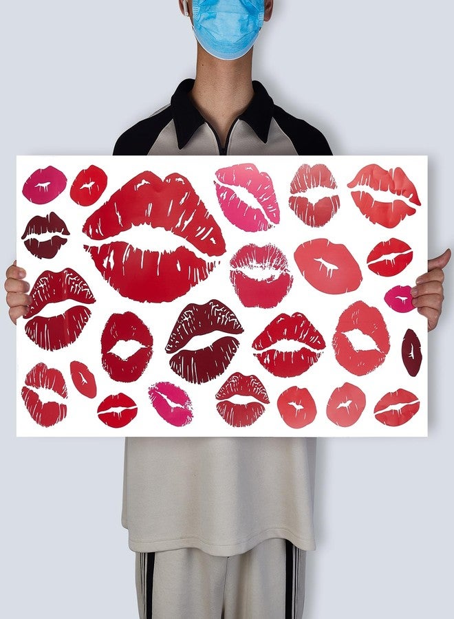 SUPERDANT Large Red Lips Wall Stickers 25PCS Kisses Stickers Self-Adhesive Vinyl Wall Art Decals Valentine's Day Trendy for Home Living Room Bedroom Girly Women's Teens Apartment Red Room Decor - Image 2