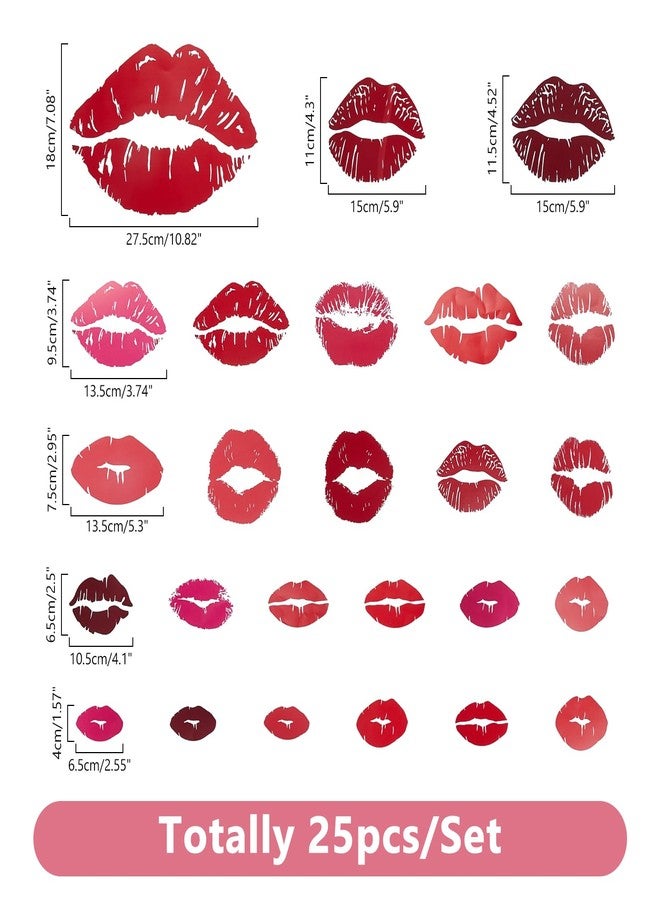 SUPERDANT Large Red Lips Wall Stickers 25PCS Kisses Stickers Self-Adhesive Vinyl Wall Art Decals Valentine's Day Trendy for Home Living Room Bedroom Girly Women's Teens Apartment Red Room Decor - Image 3