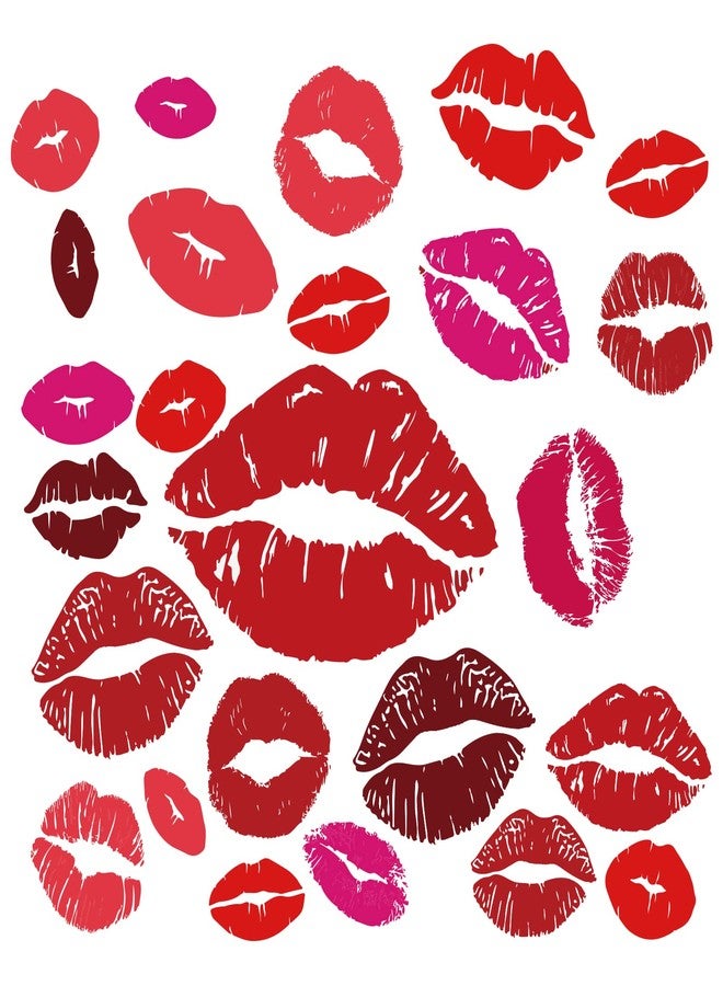 SUPERDANT Large Red Lips Wall Stickers 25PCS Kisses Stickers Self-Adhesive Vinyl Wall Art Decals Valentine's Day Trendy for Home Living Room Bedroom Girly Women's Teens Apartment Red Room Decor - Image 1