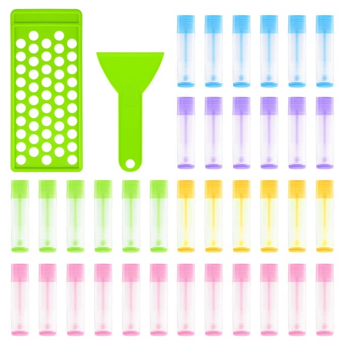 PROFESSIONAL LIPSTICKS FILLING TRAY KITS INCLUDING 1 PIECES LIP BALMS FILLING TRAY 1 PIECES SPATULA AND 50 PIECES EMPTY LIP BALM TUBES WITH CAPS DIY LIPSTICK GIFTS FOR WOMEN GRILS BUSINESS