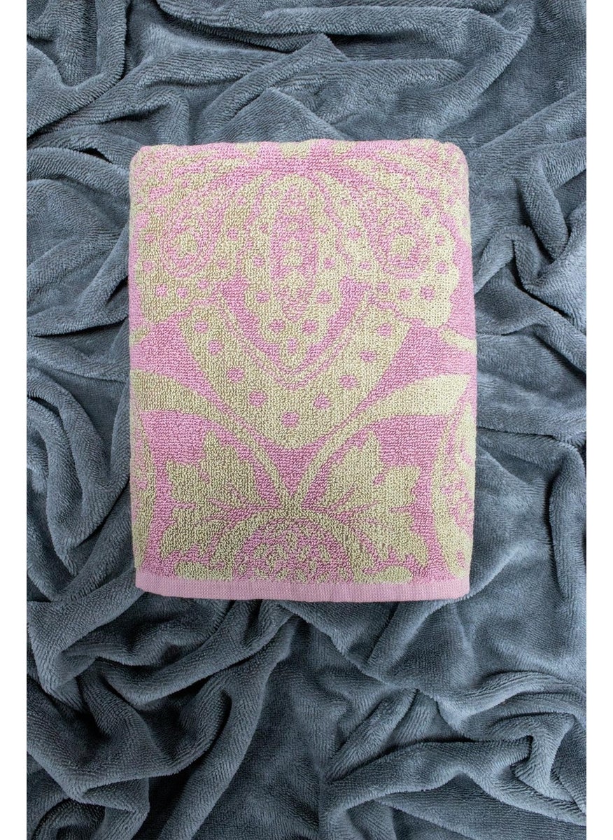 class Double-Sided 100% Cotton 50 x 100 Jacquard Yarn Dyed Piece Towel Vintage Pink Green 