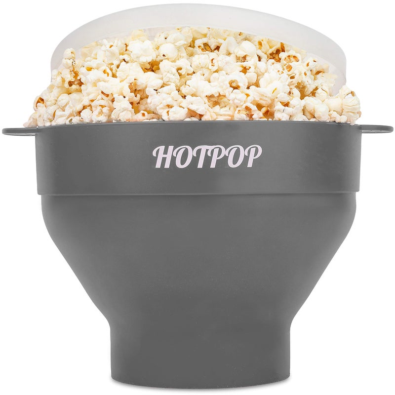 The Original Hotpop Microwave Popcorn Popper Silicone Popcorn Maker Collapsible Bowl BPAFree and Dishwasher Safe 20 Colors Available Gray