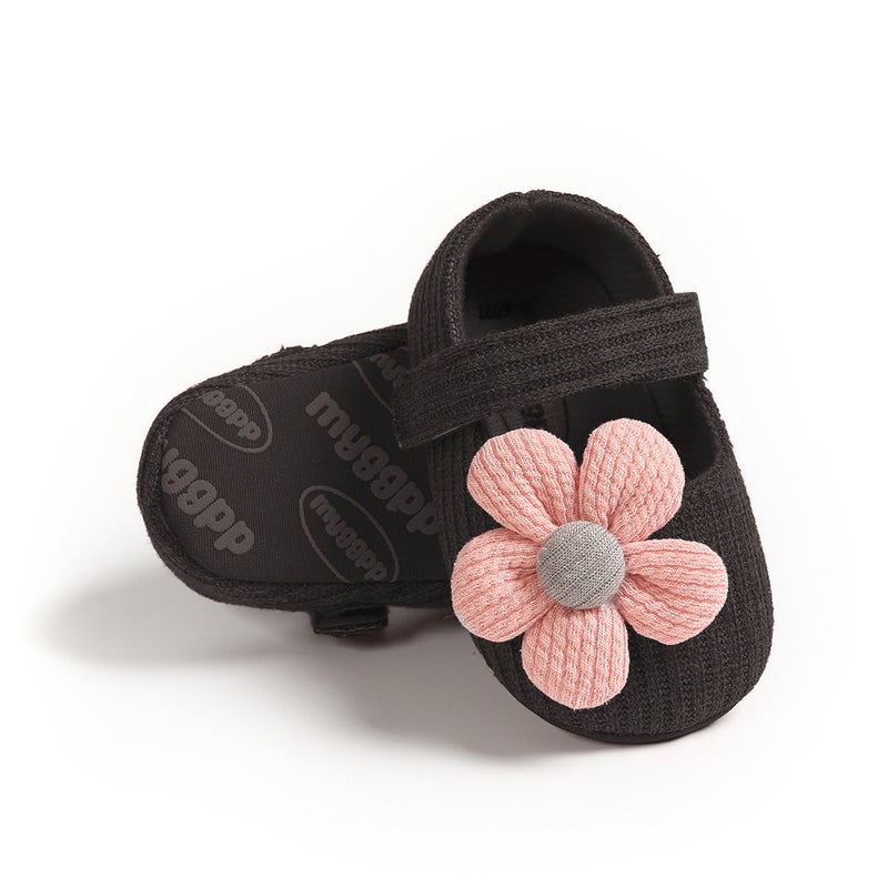 Baby Flower Soft Sole Walking Shoes small black flowers 