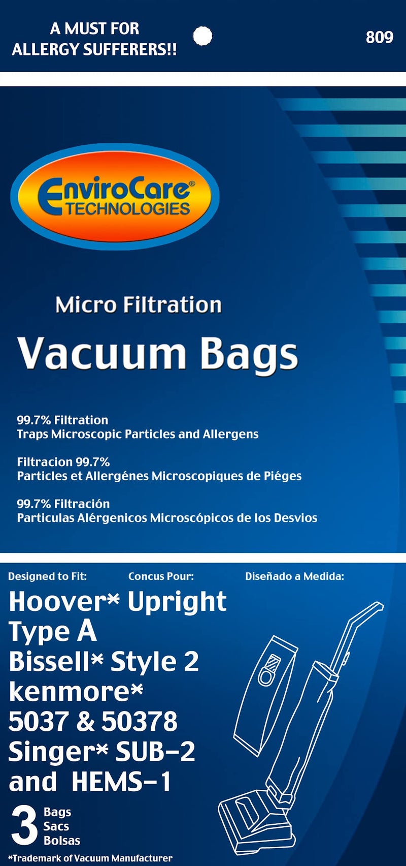 EnviroCare Replacement Micro Filtration Vacuum Cleaner Bags Designed to Fit Hoover Type A Microlined Upright Vacuums 3 pack