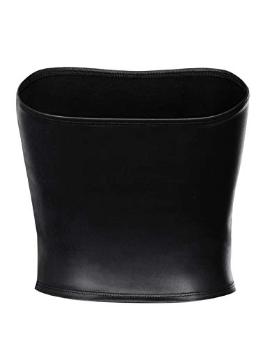 MixMatchy Women's PU Leather Crop Tube Top Strapless Sleeveless Sexy Party Clubwear Tops Black M - Image 3