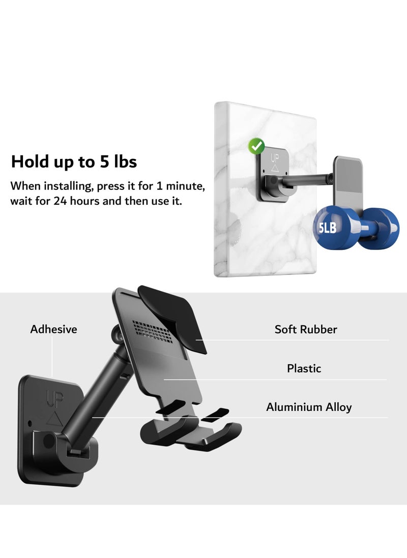Excefore Wall Mount Cell Phone Tablet Holder, Extendable Adjustable Cellphone Stand for Mirror Bathroom Shower Bedroom Kitchen Treadmill, Compatible with iPhone iPad Series or Other Smartphones (Black)  - Image 4