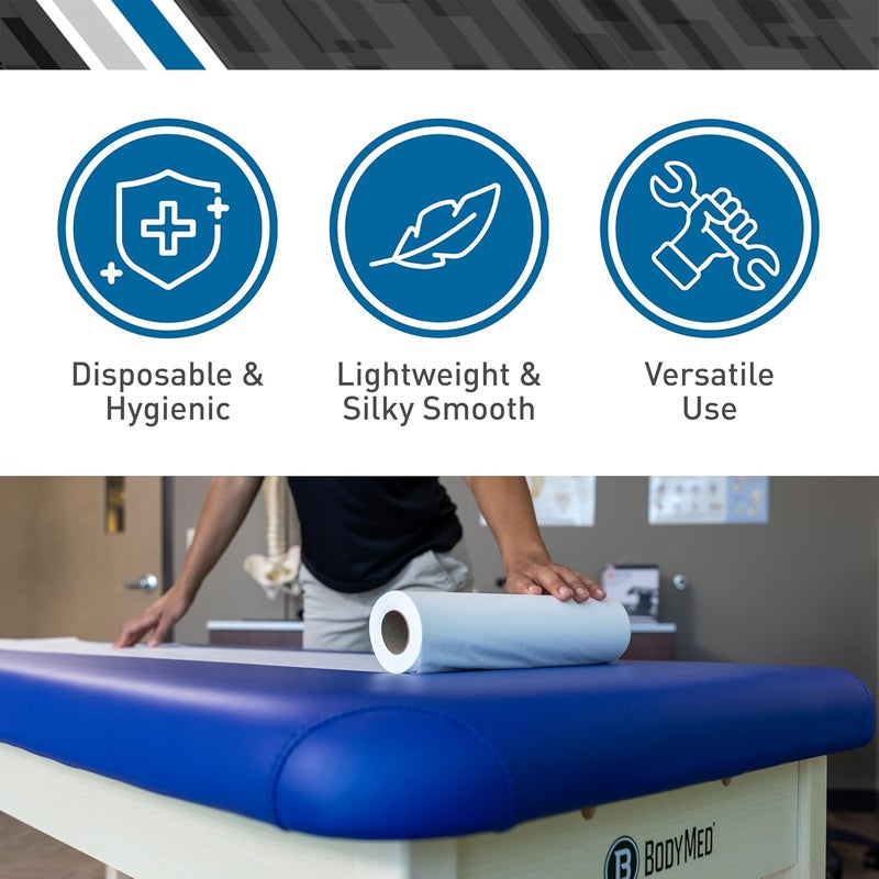 BodyMed لفائف ورق رأس السرير القياسية لطاولة فحص العلاج الطبيعي، بيضاء ناعمة، 8.5 بوصة × 225 قدم، 50 لفافة – لفائف ورق قابلة للتخلص للاستخدام في المكاتب الطبية، العلاج الطبيعي، والسبا - Image 2
