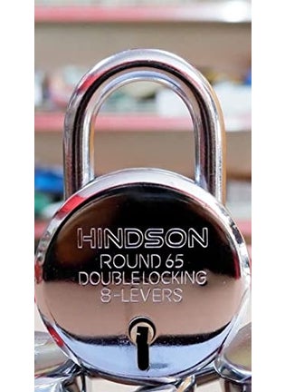 HINDSON HINDSON Lock Round 65mm with 3 Key Steel Double Locking 8 Lever Padlock for Door Gate Shutter Finish Silver Lock with Chain  - Image 4