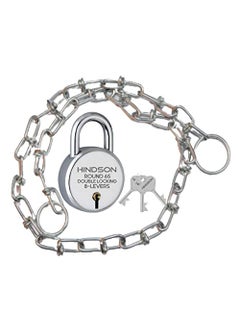 HINDSON HINDSON Lock Round 65mm with 3 Key Steel Double Locking 8 Lever Padlock for Door Gate Shutter Finish Silver Lock with Chain  - Image 1