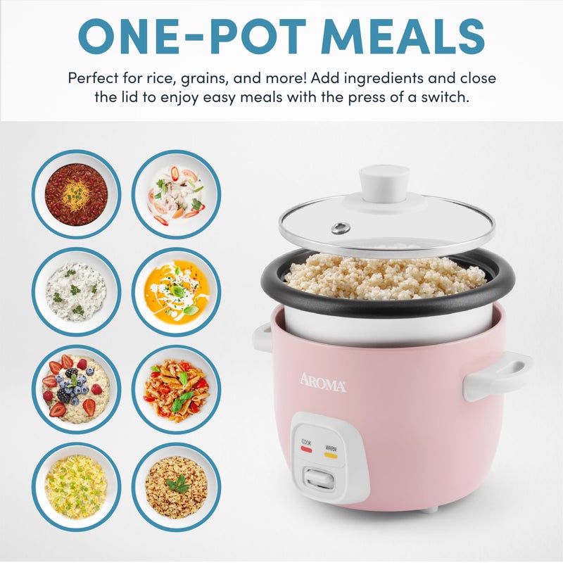 Aroma طباخ الأرز والحبوب من أروما هاوسويرز سعة 4 أكواب (مطبوخة) / 1 لتر (ARC-302NGP)، وردي - Image 2