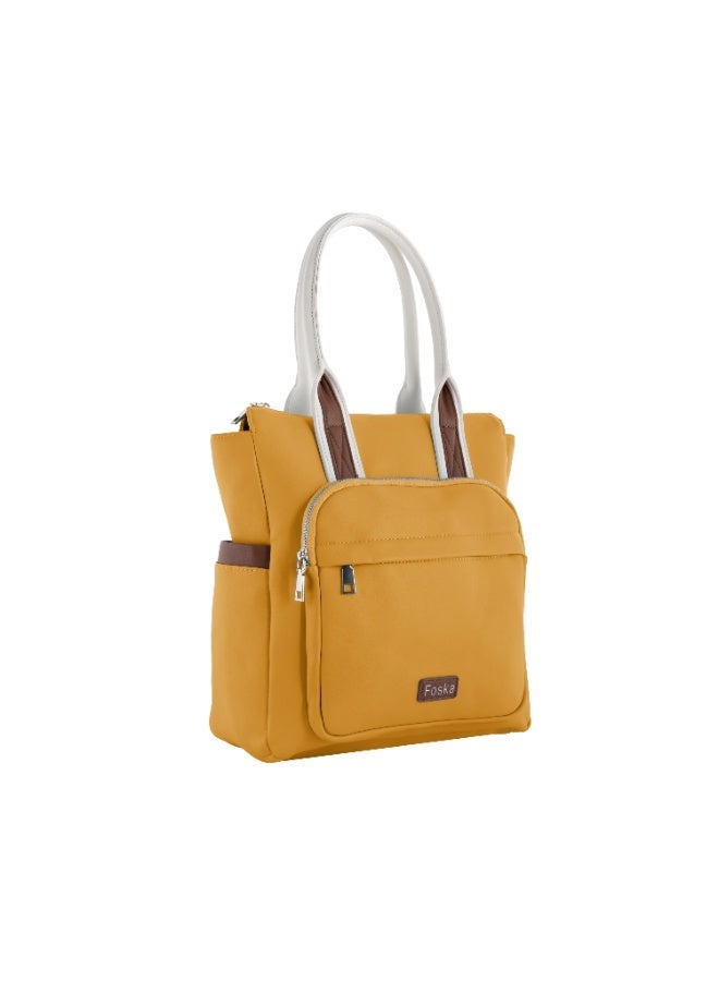 فوسكا شنطة Foska يد كبيرة (توت) وظهر نسائية 2 في 1 - تصميم عملي وجيوب جانبية لون أصفر - مقاس 28x32 سم - Image 2