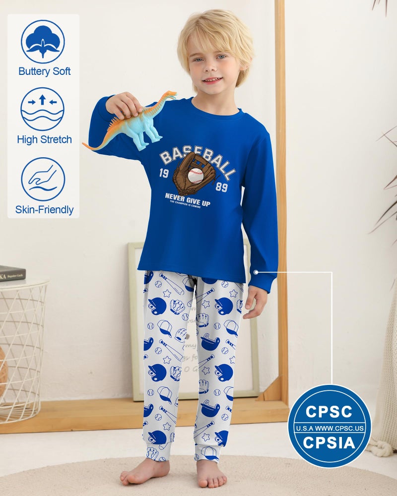 Mikrdoo Boys Pajamas 2 Piece Kids Pjs Cozy Long Sleeve Top & Pants Pajama Sets Sleepwear for Tween Boys Blue Baseball Size 10 Years - Image 2