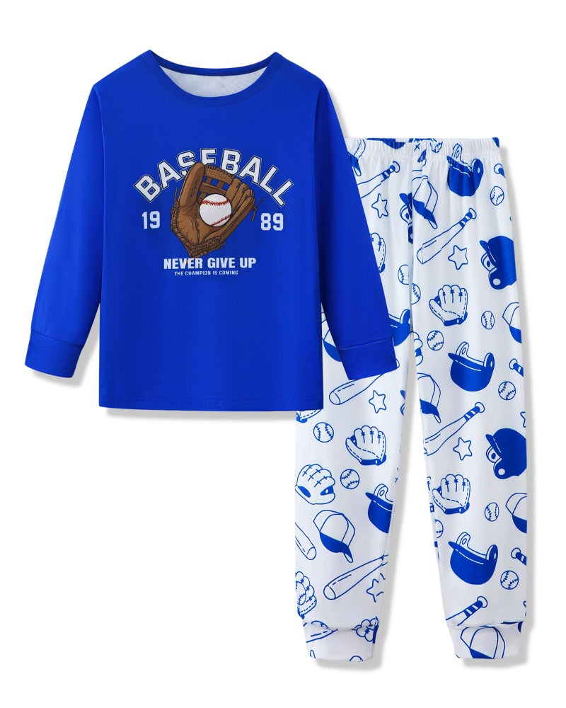 Mikrdoo Boys Pajamas 2 Piece Kids Pjs Cozy Long Sleeve Top & Pants Pajama Sets Sleepwear for Tween Boys Blue Baseball Size 10 Years - Image 1