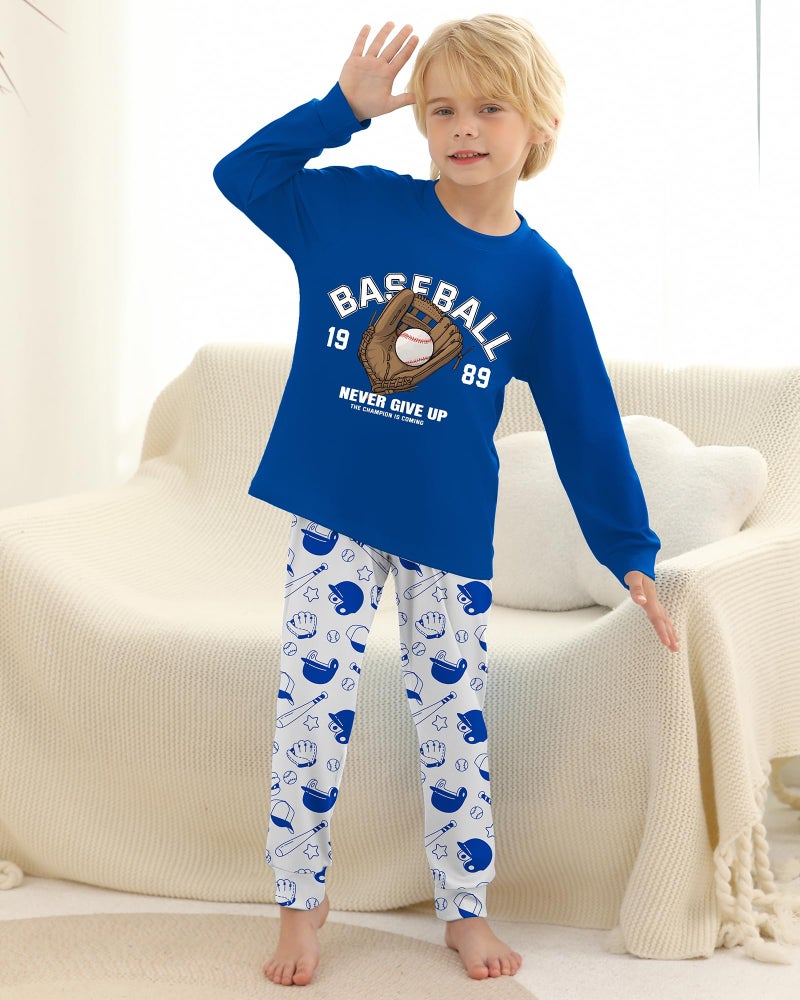 Mikrdoo Boys Pajamas 2 Piece Kids Pjs Cozy Long Sleeve Top & Pants Pajama Sets Sleepwear for Tween Boys Blue Baseball Size 10 Years - Image 3