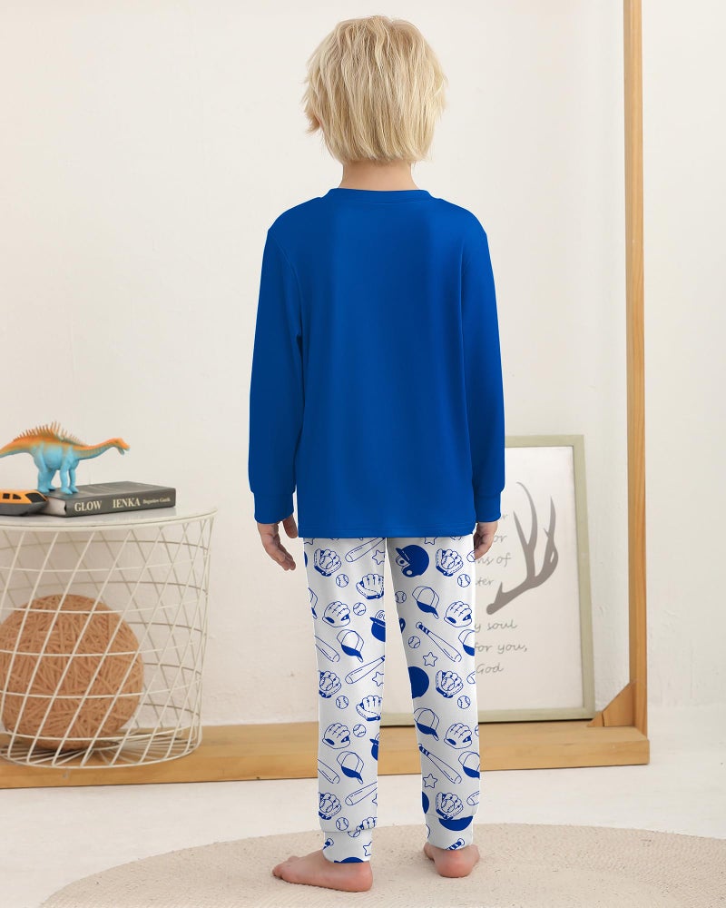 Mikrdoo Boys Pajamas 2 Piece Kids Pjs Cozy Long Sleeve Top & Pants Pajama Sets Sleepwear for Tween Boys Blue Baseball Size 10 Years - Image 5
