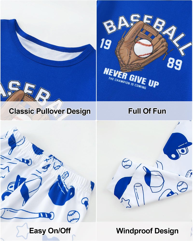 Mikrdoo Boys Pajamas 2 Piece Kids Pjs Cozy Long Sleeve Top & Pants Pajama Sets Sleepwear for Tween Boys Blue Baseball Size 10 Years - Image 4