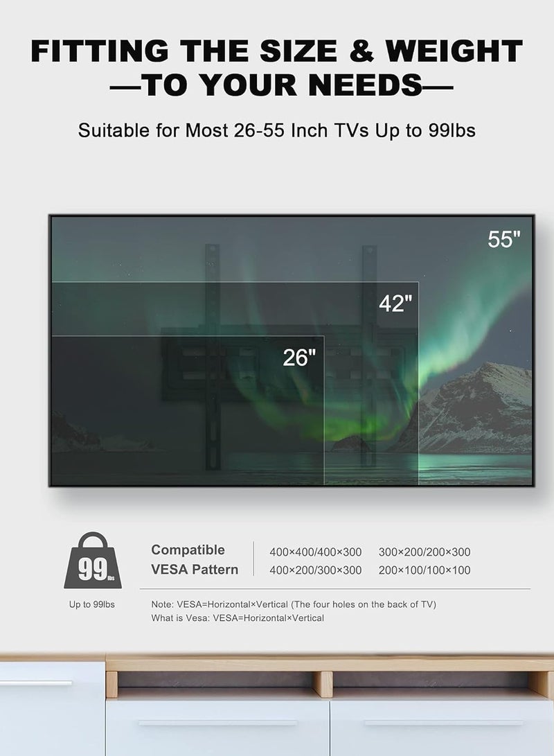 ELTRAZONE Full Motion TV Wall Mount Bracket for 26-55 Inch LED, LCD, OLED TVs – Dual Articulating Swivel Arms, Tilts & Rotates, Max VESA 400x400mm, Holds up to 99 lbs – Adjustable TV Mount for Home Theater & Living Room - Image 4