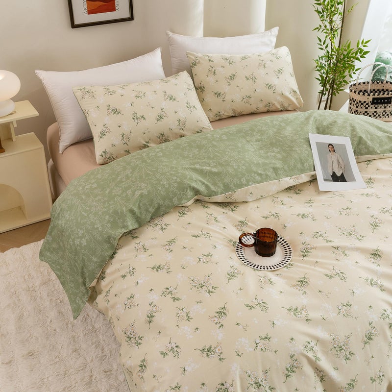 ECOCOTT غطاء لحاف مقاس كينج من ECOCOTT - طقم غطاء لحاف مزين بالزهور الخضراء قابل للعكس، غطاء لحاف فائق النعومة وقابل للتنفس مع إغلاق بسحاب، طقم مفروشات مكون من 4 ربطات للفتيات والنساء - Image 4