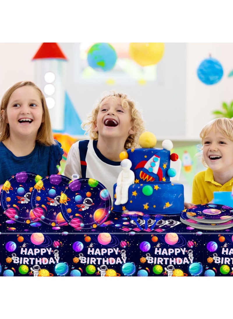 SYOSI Space Birthday Party Supplies Decorations, Outer Space Theme Paper Plates and Napkins Set for 24 Guests, 96 Pcs Disposable Galaxy Party Dessert Dinnerware - Image 3